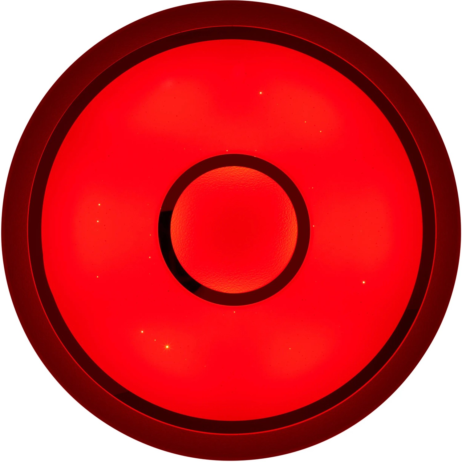Runde, rote LED-Deckenleuchte Ronny, 56 cm, mit Sterneneffekt. Dimmbar und mit Fernbedienung steuerbar.
