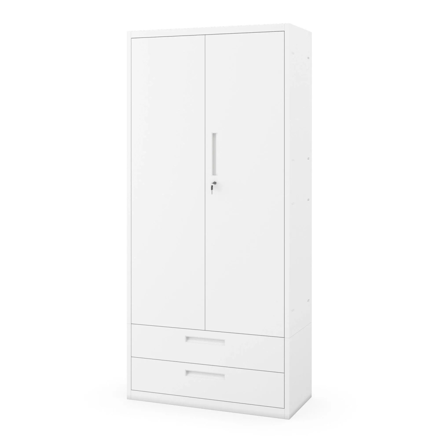 JAN NOWAK Hoher Metall-Büroschrank mit Doppelschublade MEGAN Weiß 195 x 90 x 40 cm