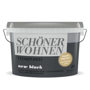 Eimer Schöner Wohnen Trendfarbe New Black, matte, schwarze Wandfarbe für Innenräume.