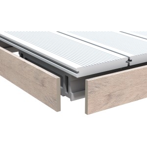 Dreamdeck Abschlussleiste WPC Bicolor Sand, Detailansicht der Terrassendiele.