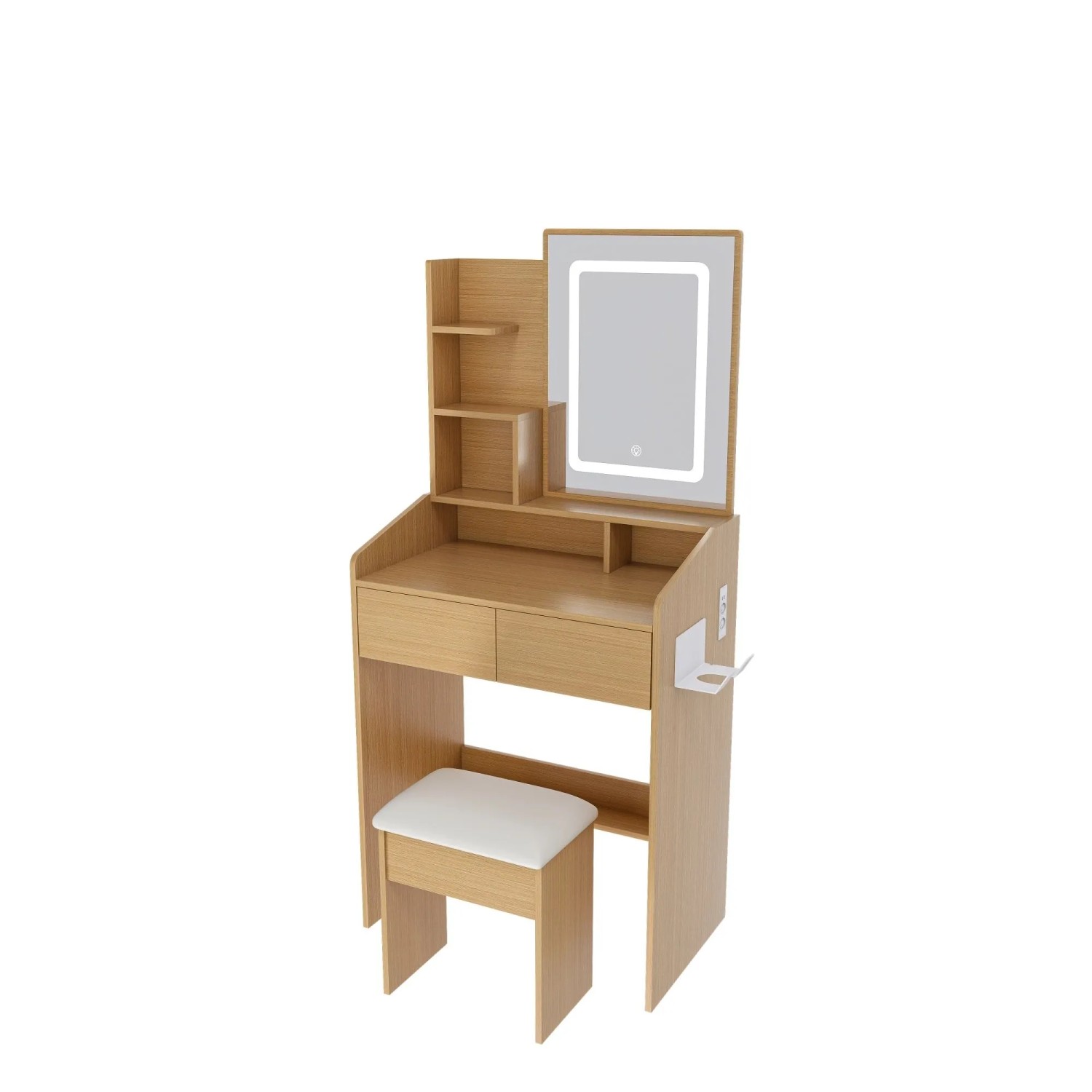 okwish Schminktisch mit LED Spiegel Hocker Stauraum Schlafzimmer 60x36x130cm Natur