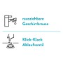 Piktogramme: Waschtischarmatur mit Geschirrbrause, Klick-Klack-Ablaufventil.