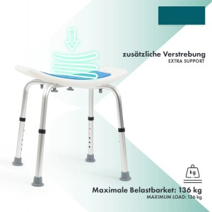 KARAT Duschhocker Noah, höhenverstellbar, bis 136 kg belastbar, mit rutschfesten Gummifüßen.