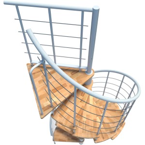 Weiße Minka Spindeltreppe Venezia Smart Buche, spiralförmige Innentreppe mit Holzstufen.