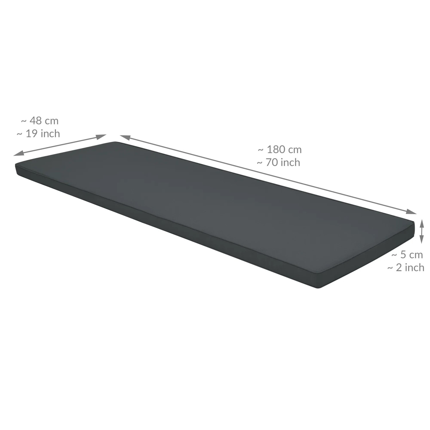 Beautissu Base BK Bankauflage 180x48cm in Graphitgrau, Gartenbank Kissen mit Karo-Muster.