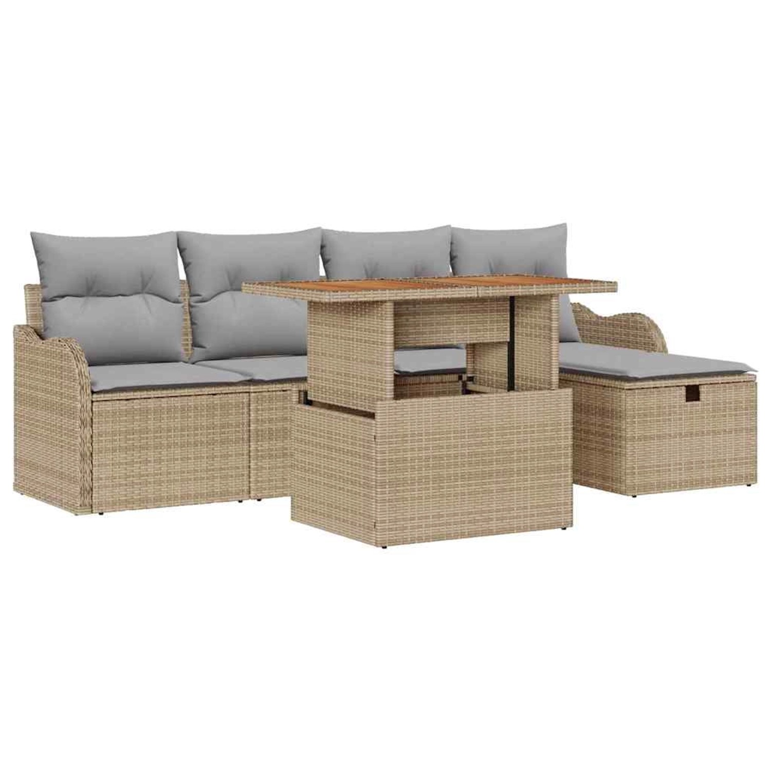 vidaXL Garten-Sofa-Set mit Kissen mit Speicher 6-Tlg Beige Poly Rattan 3359 günstig online kaufen