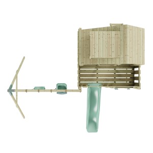 PolarPlay Babyschaukel Lasse mintgrün mit Spielturm, Rutsche und Schaukel.