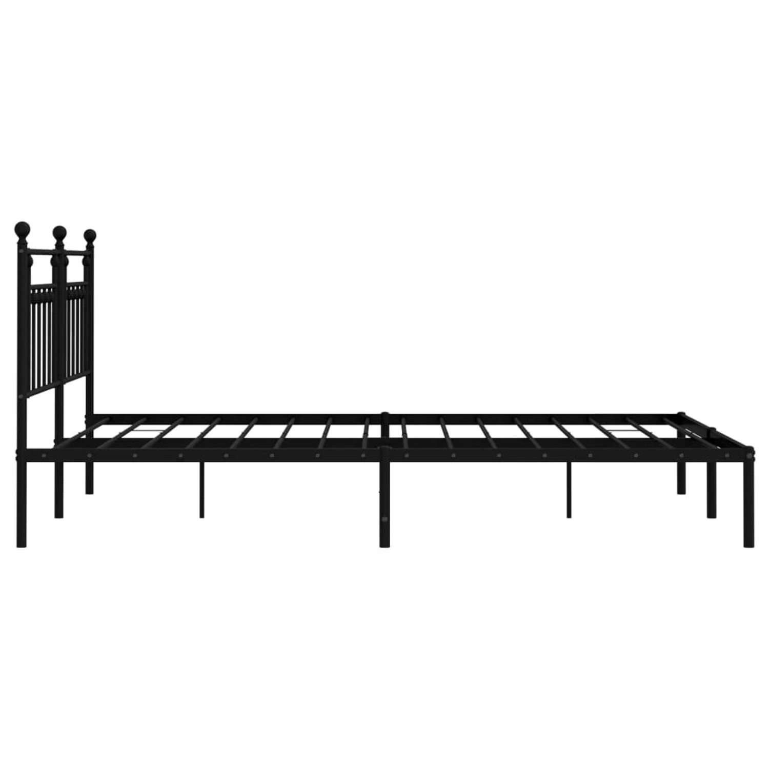 Schwarzes vidaXL Bettgestell mit Kopfteil aus Metall, 183x213 cm, für Schlafzimmer.