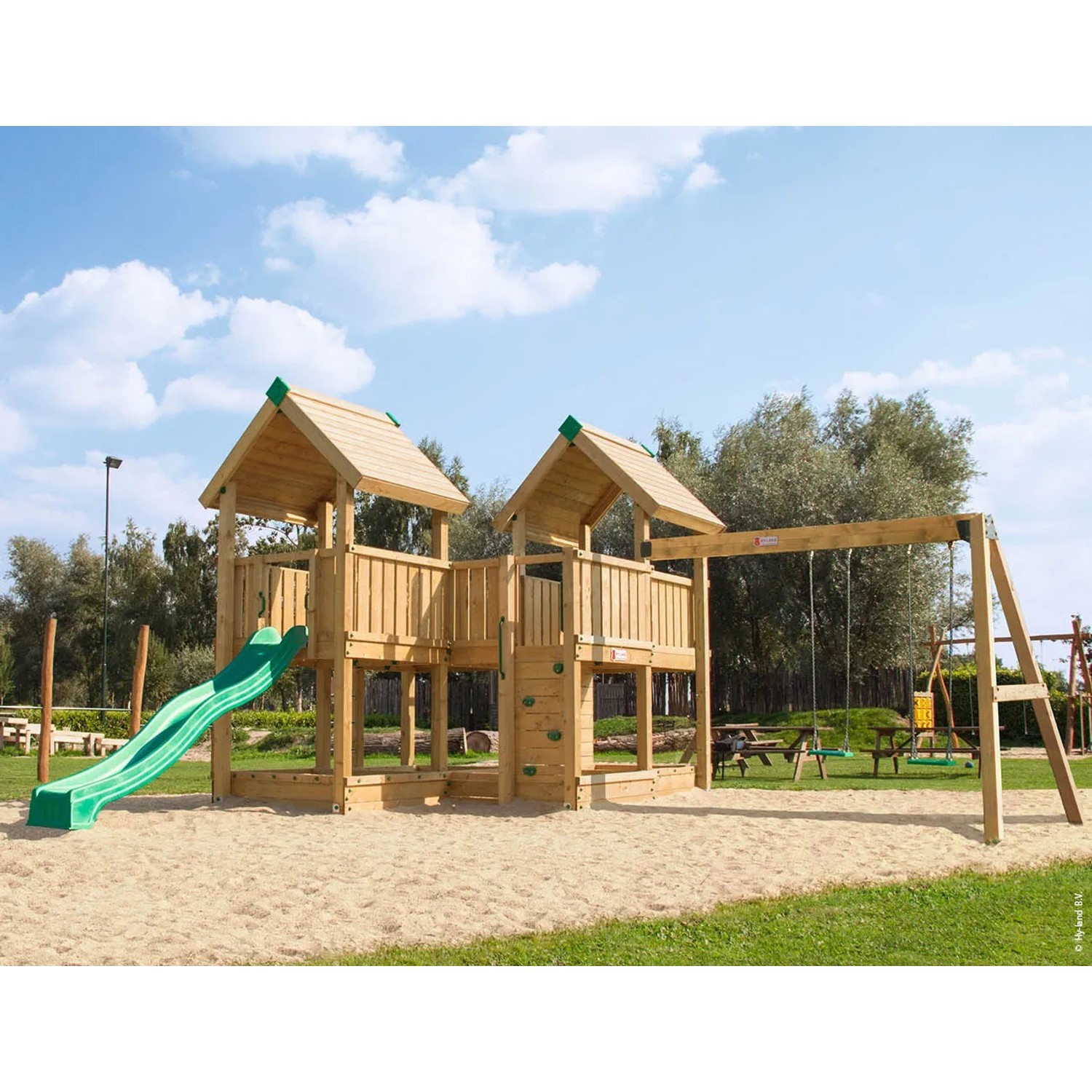 Hy-Land Spielgerät P6S mit Rutsche und Doppelschaukelanbau Premium Douglasie