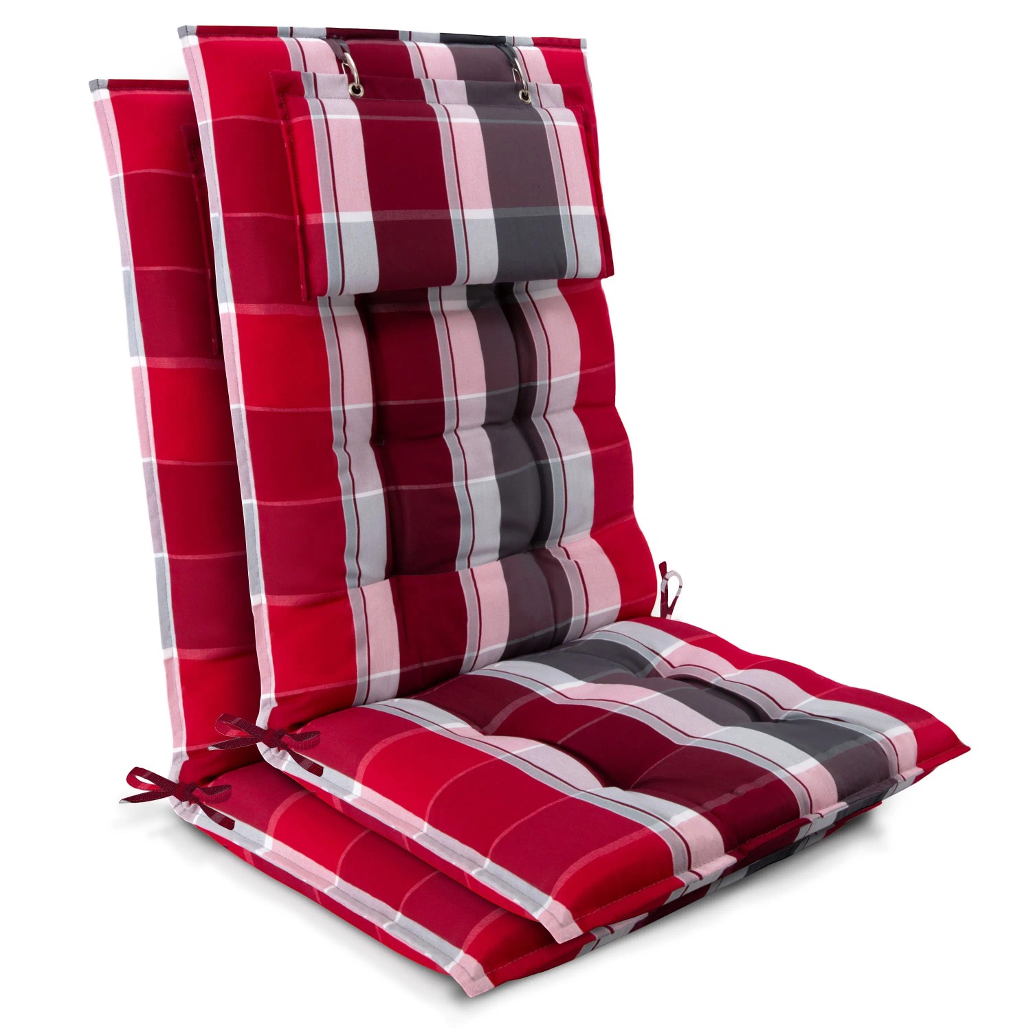 Beautissu 2er Set Sun-HL Hochlehner Auflage 120x50x8cm Rot-Gestreift