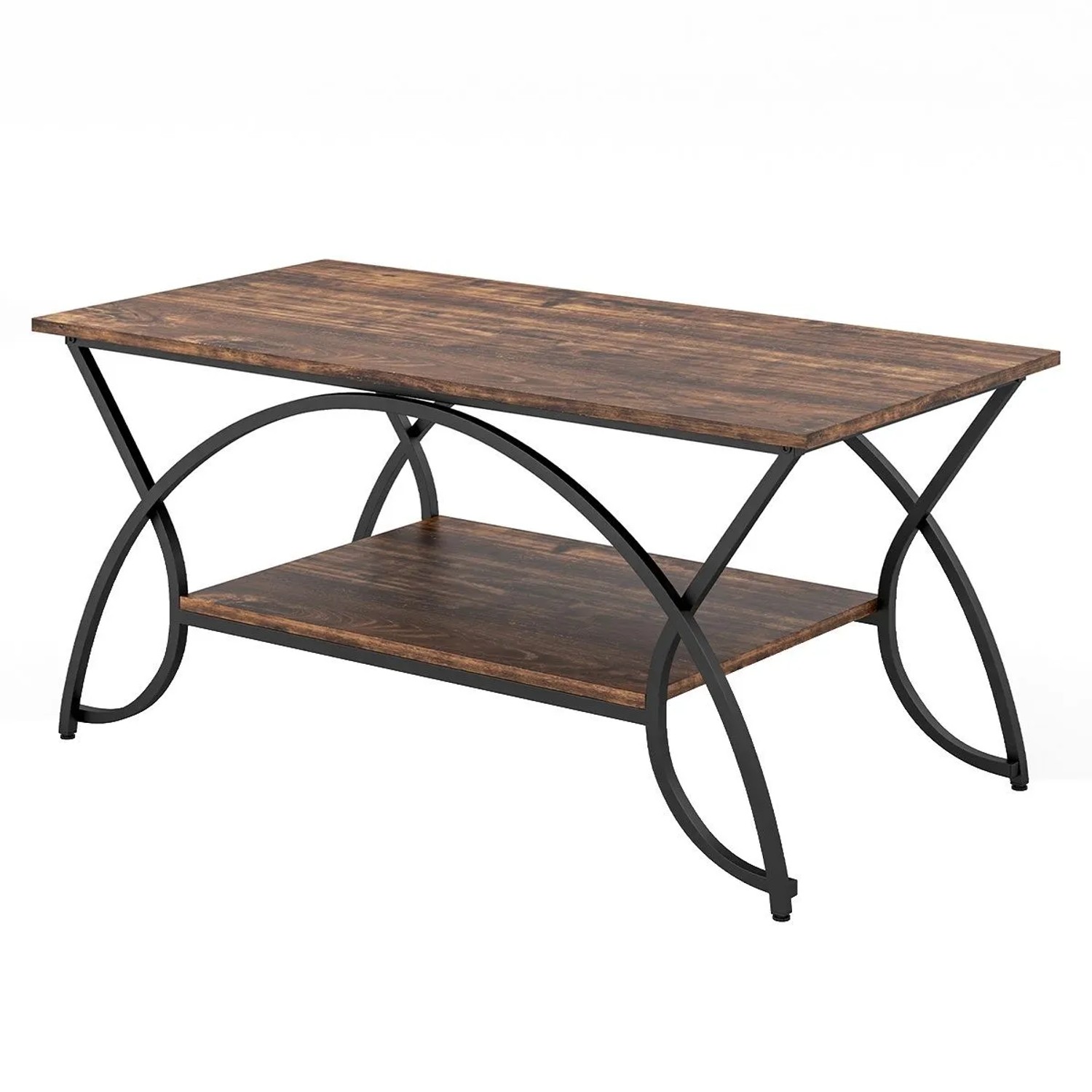 Costway Couchtisch Metallgestell Vintagebraun-Schwarz günstig online kaufen