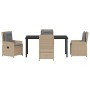 Beige 5-tlg. Garten Essgruppe aus Polyrattan mit Tisch und 4 Stühlen.