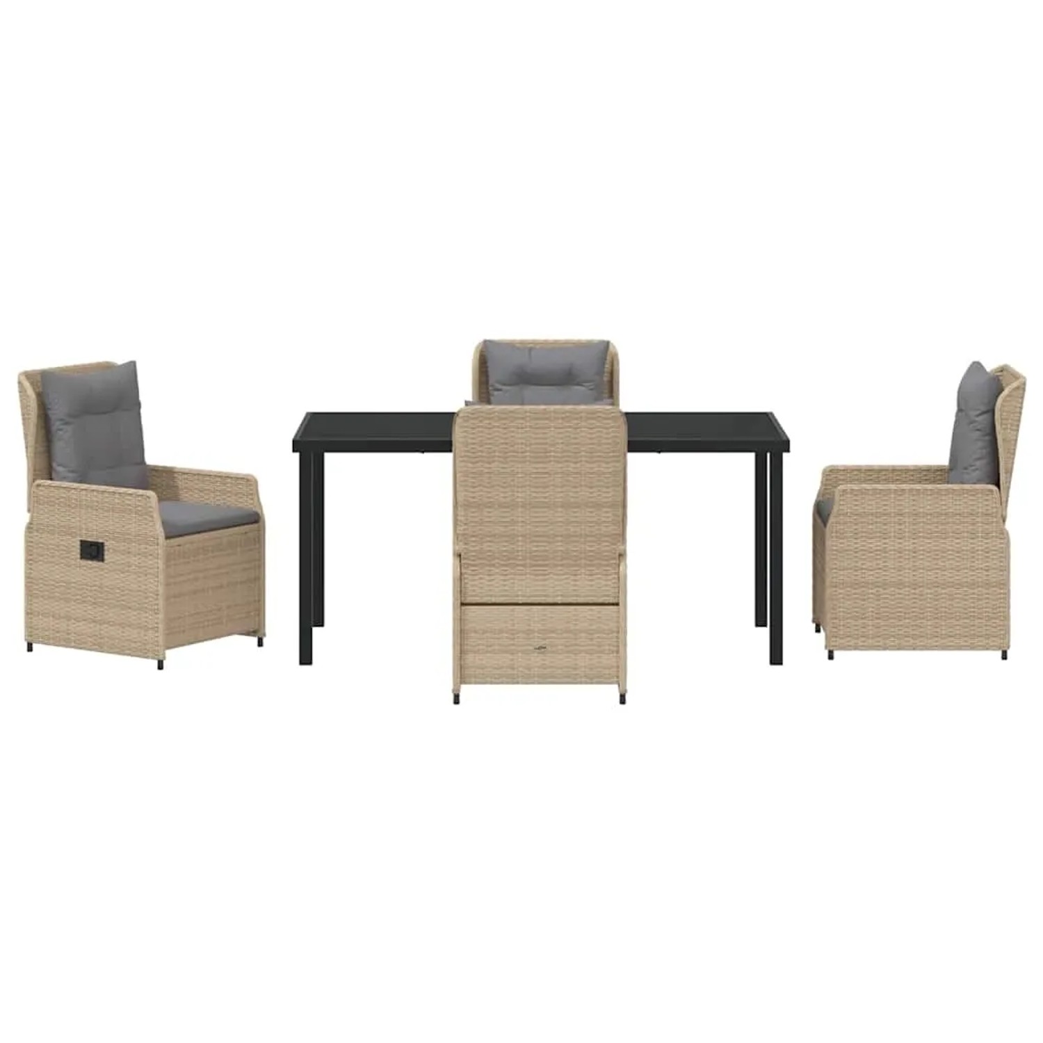 Beige 5-tlg. Garten Essgruppe aus Polyrattan mit Tisch und 4 Stühlen.
