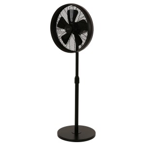Schwarzer Lucci Air Retro Standventilator Breeze Pedestal mit Drehschalter und Oszillation.