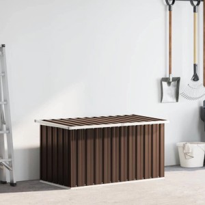 Braune furnicato Gartenbox (129x67x65 cm) aus Stahl, ideal zur Aufbewahrung von Gartenutensilien.