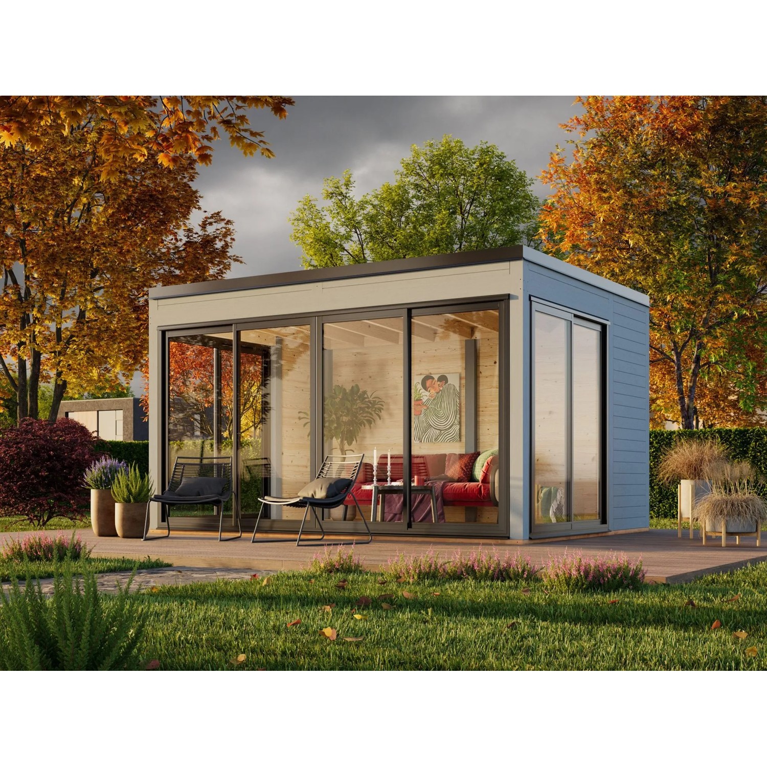 Palmako Holz-Gartenhaus Serena Slide Pultdach Lackiert 420 cm x 320 cm 12,6 m²