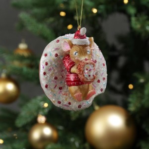 Marelida Christbaumschmuck Maus Mit Donut Süß Weihnachtsbäckerei Glas H  10cm