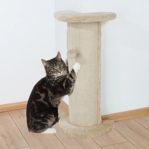 Trixie Kratzsäule Lorca, 75 cm, beige/natur mit Katze beim Kratzen.
