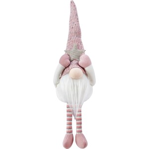 Sitzender Stoff-Weihnachtsmann in Rosa-Weiß mit Stern, 49cm, Weihnachtsdeko.