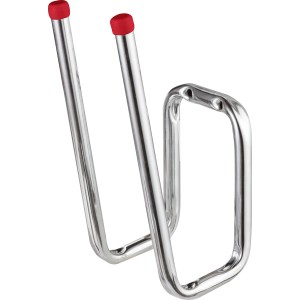 Verzinkter Stiefelhaken für Wandmontage, eckiger Stiefelhalter aus Stahlrohr mit roten Gummikappen.