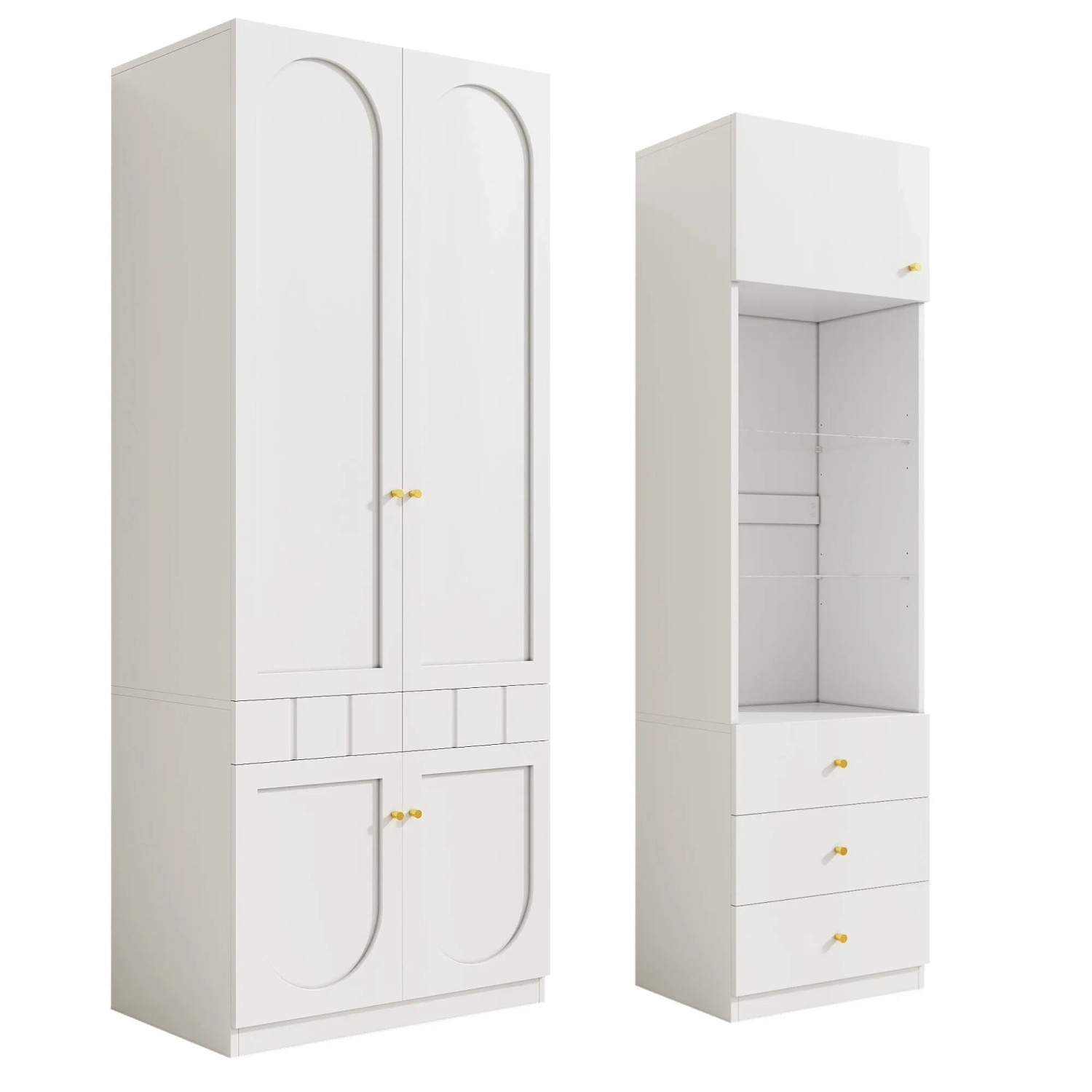 Merax Möbelset Kleiderschrank Vitrine Weiß 80x50x200 cm 50x40x180 cm