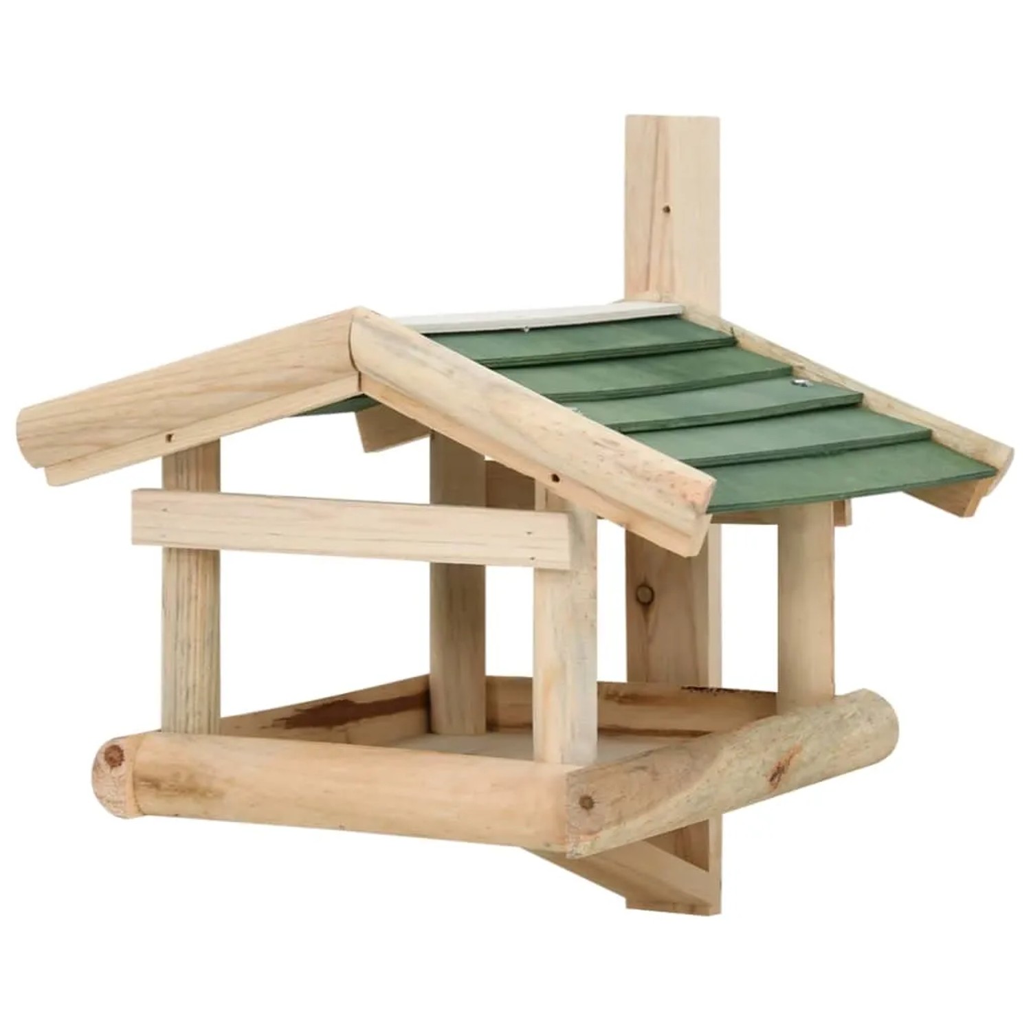 VidaXL Vogelfutterhaus aus Holz zur Wandmontage, mit grünem Dach.