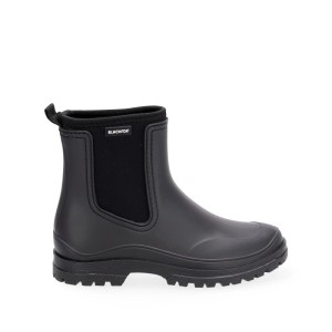 Schwarze BLACKFOX Talia Chelsea-Stiefelette aus PVC mit Neoprenfutter und profilierter Sohle für Gartenbekleidung.