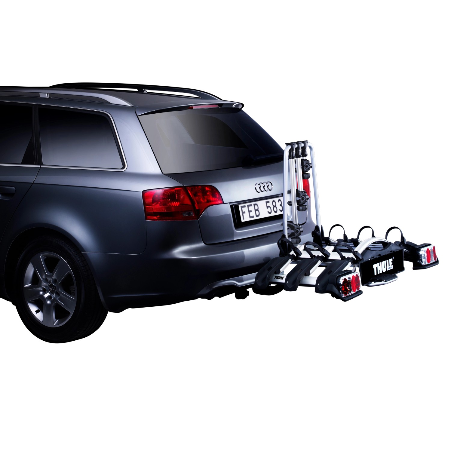 Thule EuroWay G2 Fahrradträger für Anhängerkupplung am Auto, Heckansicht.