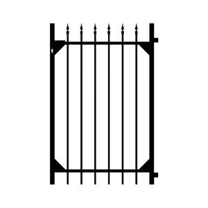 Schwarzes Metallzaun-Einzeltor Chaussee, 120x96,5 cm, mit Zierspitzen.