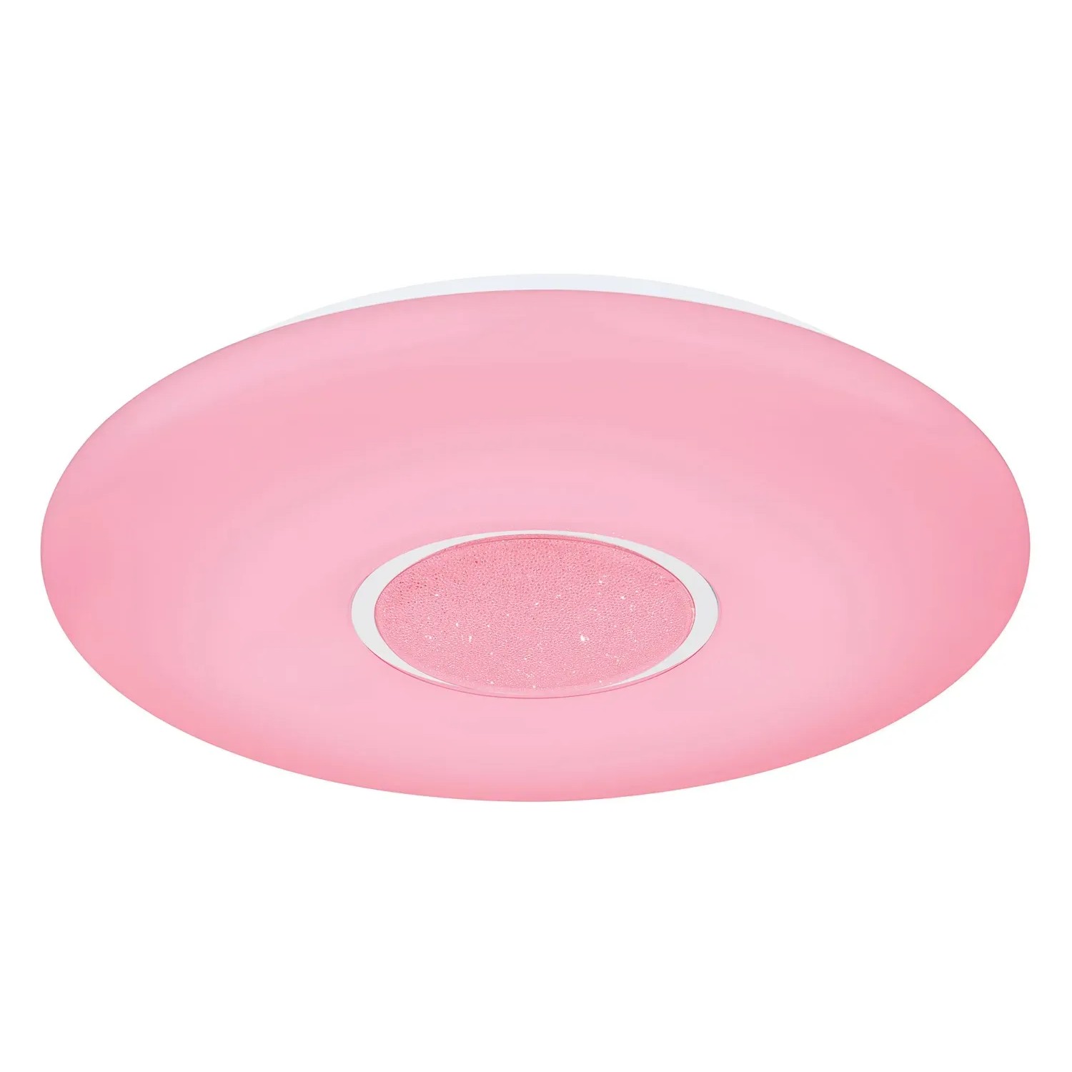 Weiße LED-Deckenleuchte Sully mit Farbwechsel und rosa Licht, Ø 41 cm.