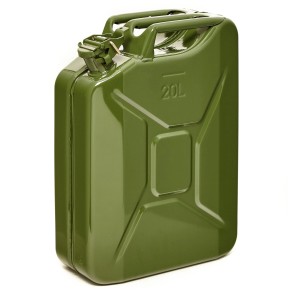 Olivgrüner 20L Metall Kraftstoffkanister mit Ausgießer, TÜV-geprüft, ideal für Benzin & Diesel.