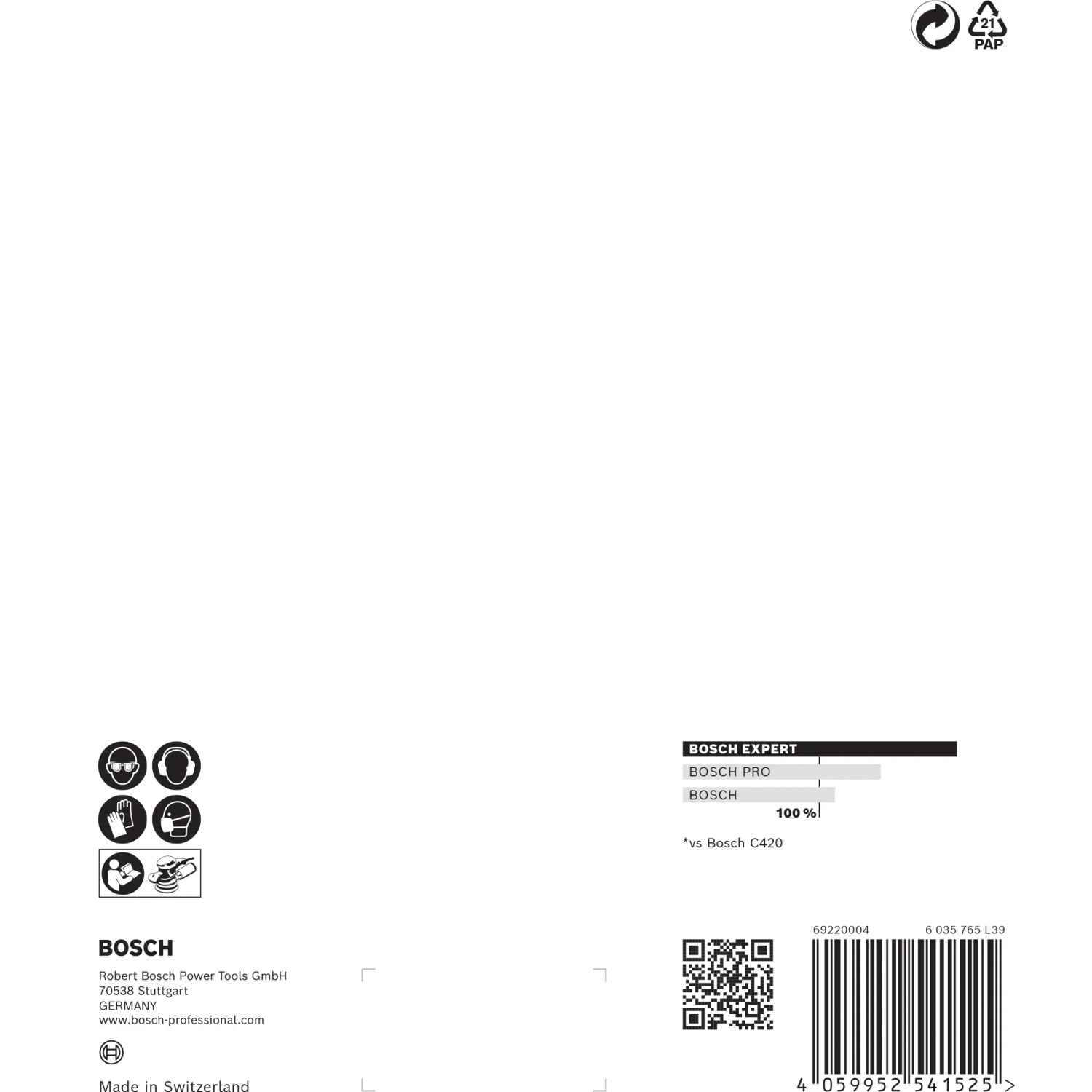 Verpackung Bosch Expert Schleifblatt C470, Ø 150 mm, K60, 5 Stück, Zubehör für Exzenterschleifer.