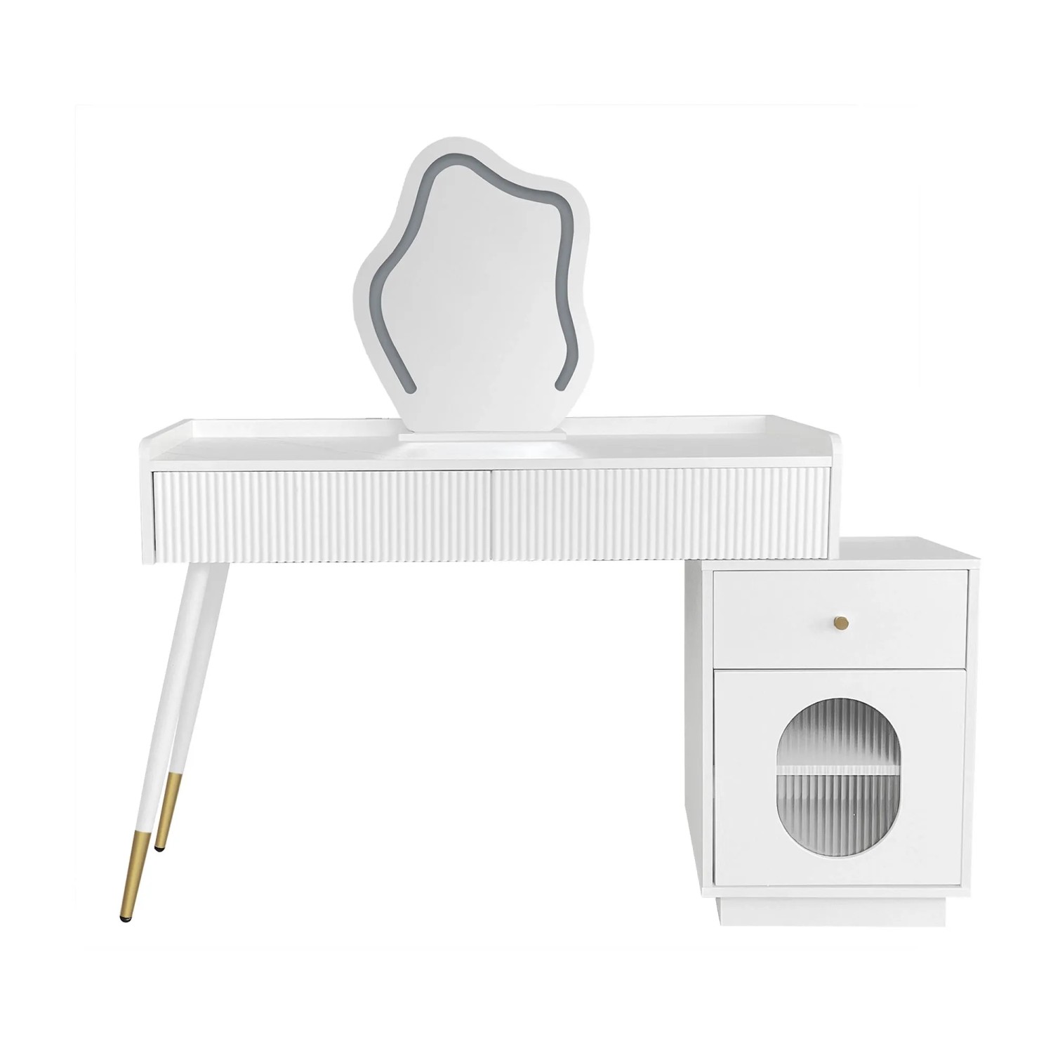 okwish Schminktisch mit LED Spiegel Schubladen Schlafzimmer 100x40x75cm Weiß