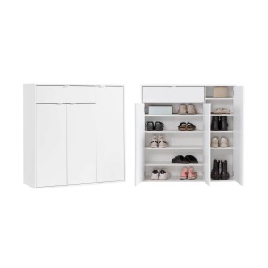 mokebo Schuhschrank Concierge, weiß, mit zwei Türen und Regalfächern für Schuhe im Flur.