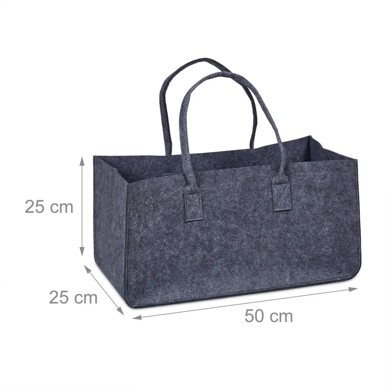 Dunkelgraue Relaxdays Kaminholztasche aus Filz, 2er Set mit Tragegriffen, 50x25x25 cm.