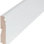 Weiße Massivholz Sockelleiste, 96x18x2400 mm, für harmonischen Bodenabschluss.