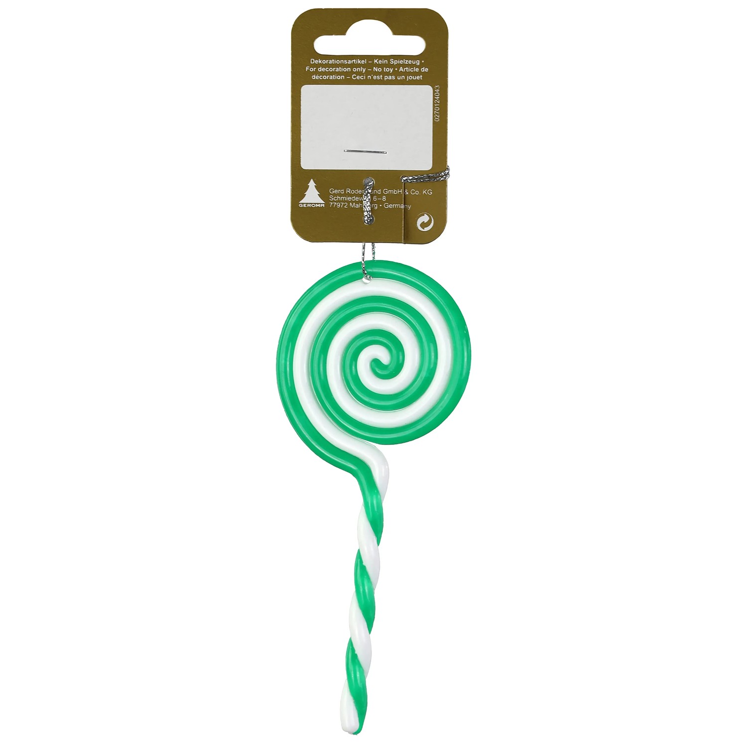 Weihnachts-Deko Lolli zum Hängen aus Kunststoff 5,5 cm x 13 cm Weiß-Grün