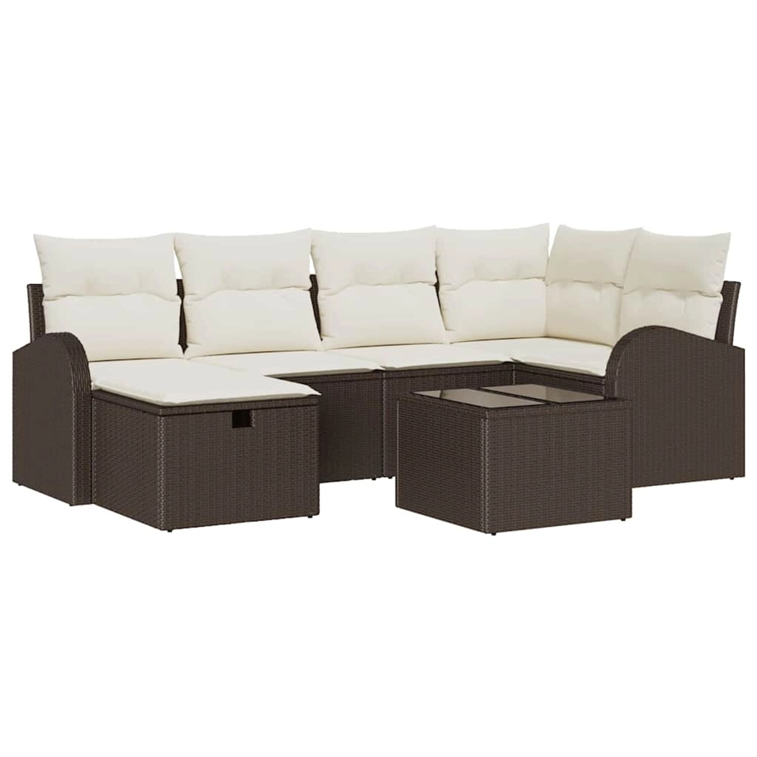 vidaXL Garten-Sofa-Set mit Kissen mit Speicher 7-Tlg Braun Poly Rattan 3360 günstig online kaufen