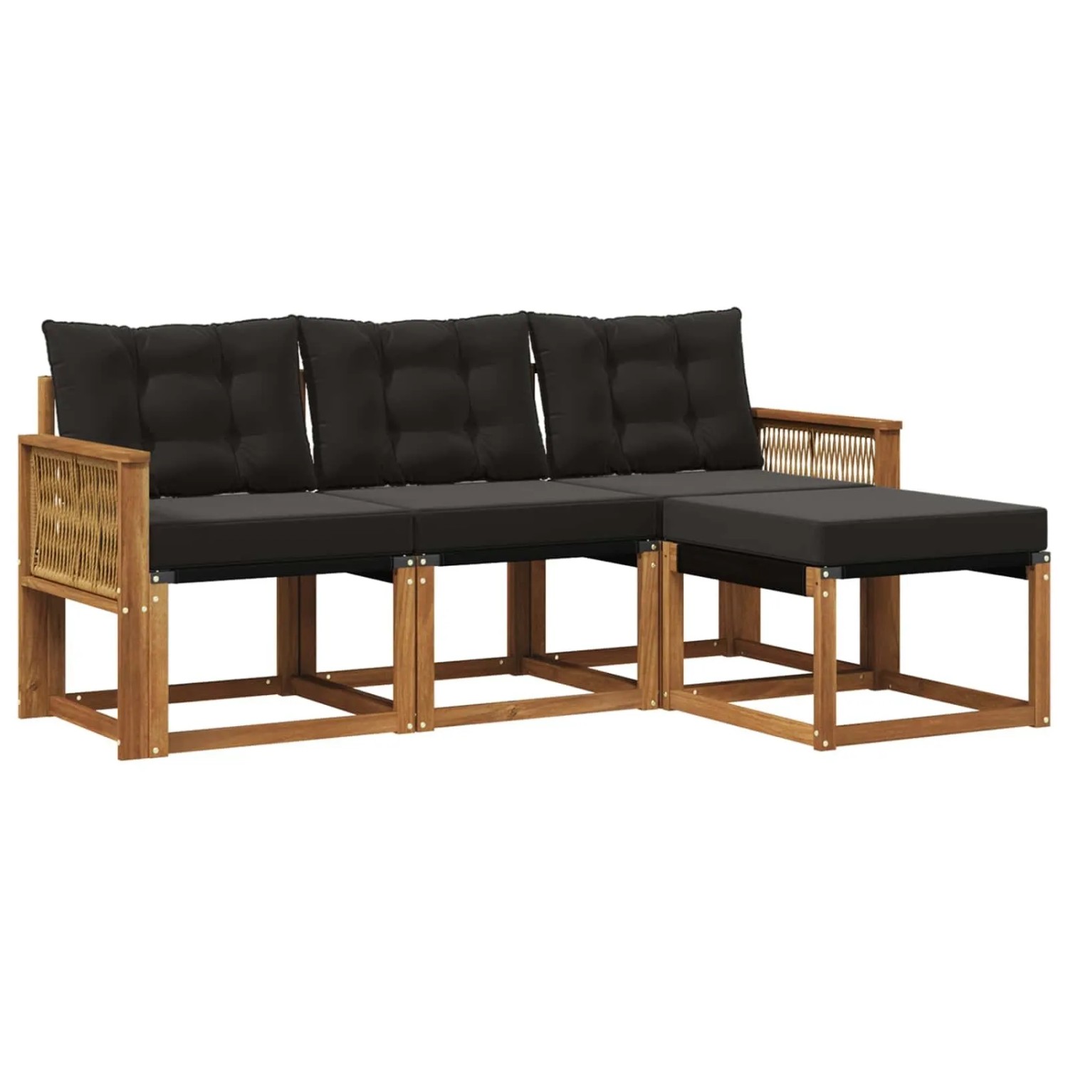vidaXL Outdoor-Sofagarnitur mit Kissen 4 Stk Natur und Schwarz 3381876