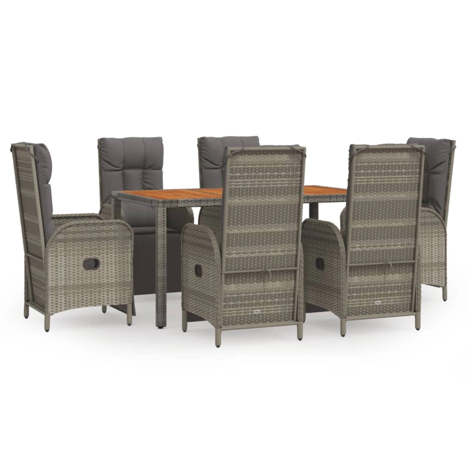 vidaXL 7-Tlg Garten-Essgruppe mit Kissen Grau Poly Rattan 3185047