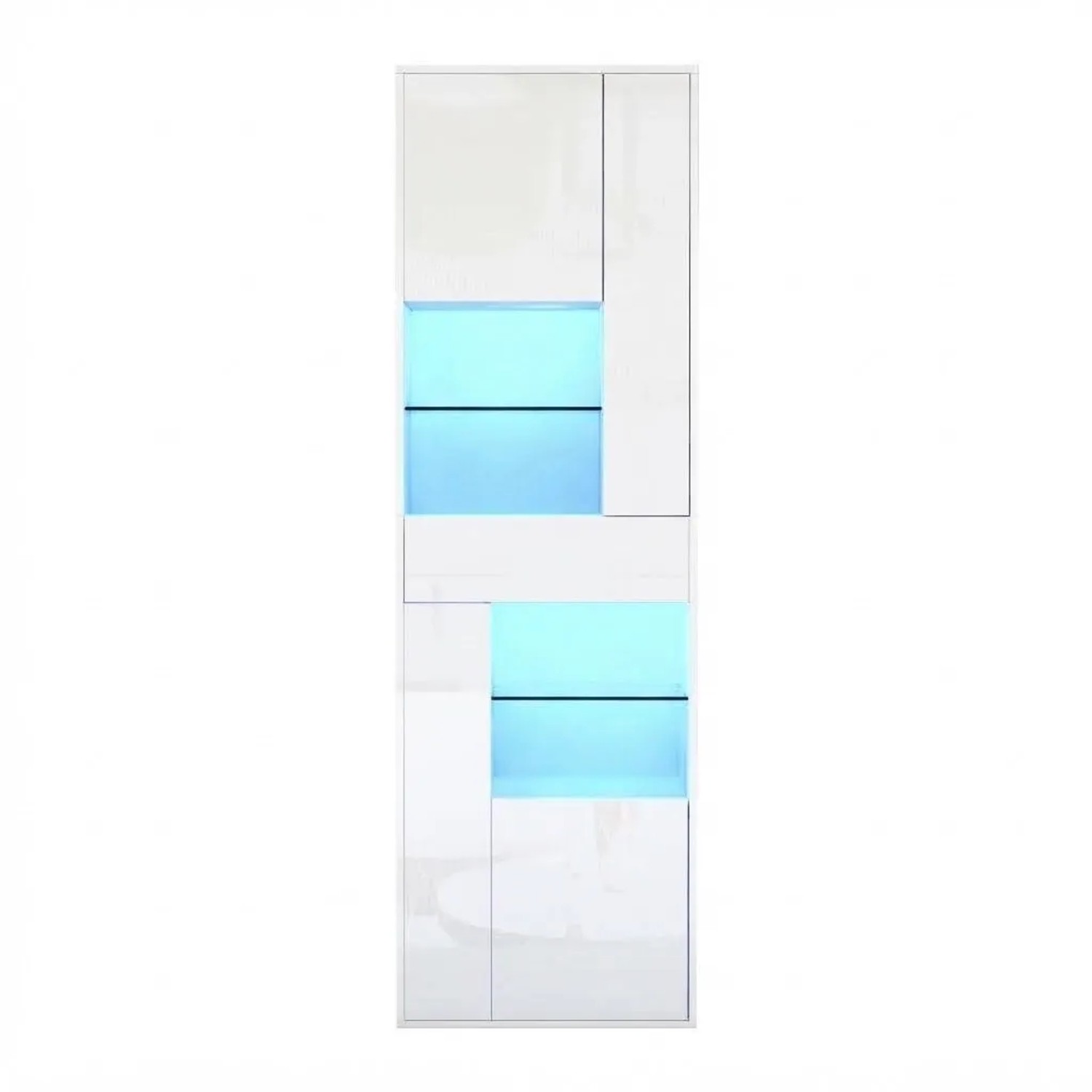 Merax Hochglanz Vitrine mit LED Schublade 4 Türen Weiß 55x38x170 cm
