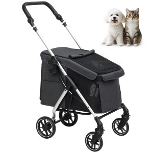 Grauer PawHut Hundewagen aus Polyester und Aluminium, ideal für kleine Hunde und Katzen.