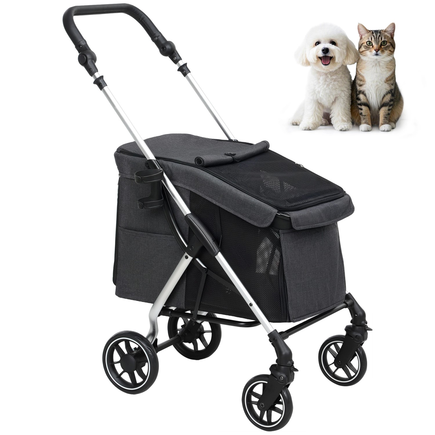 PawHut Hundewagen  Polyester Aluminium Grau 80L x 48,5B x 106H cm