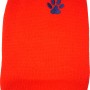 Roter Heim Hundepullover Arktis Größe 25 mit blauem Kragen und Pfotenabdruck.