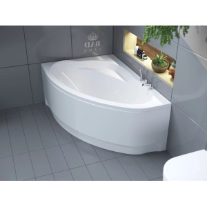 Weiße KOLMAN Eckbadewanne 160x100 cm links aus Acryl in modernem Bad. Glänzende Oberfläche, ideal für Entspannung.