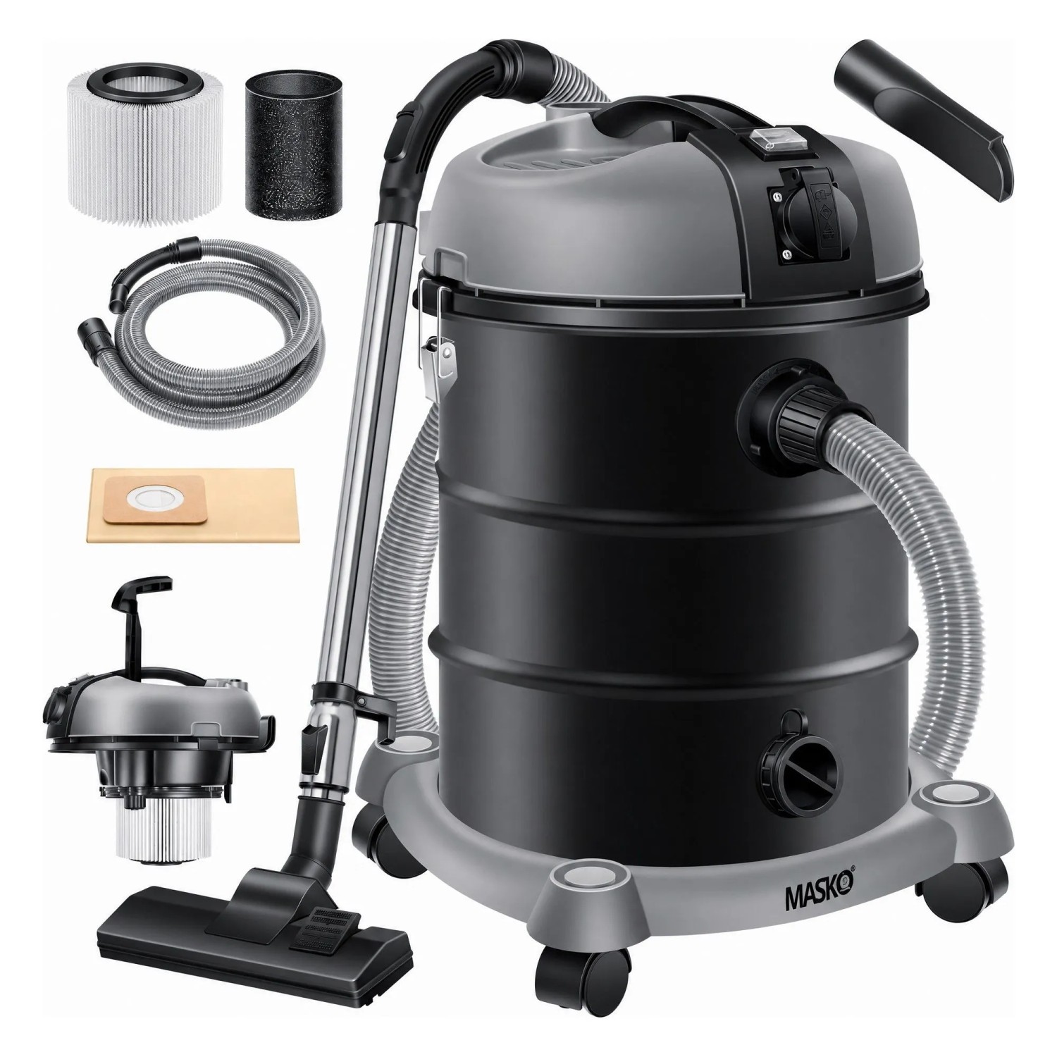 Masko Industriestaubsauger Nass Trockensauger HEPA 3 in 1 Filtersystem Anthrazit