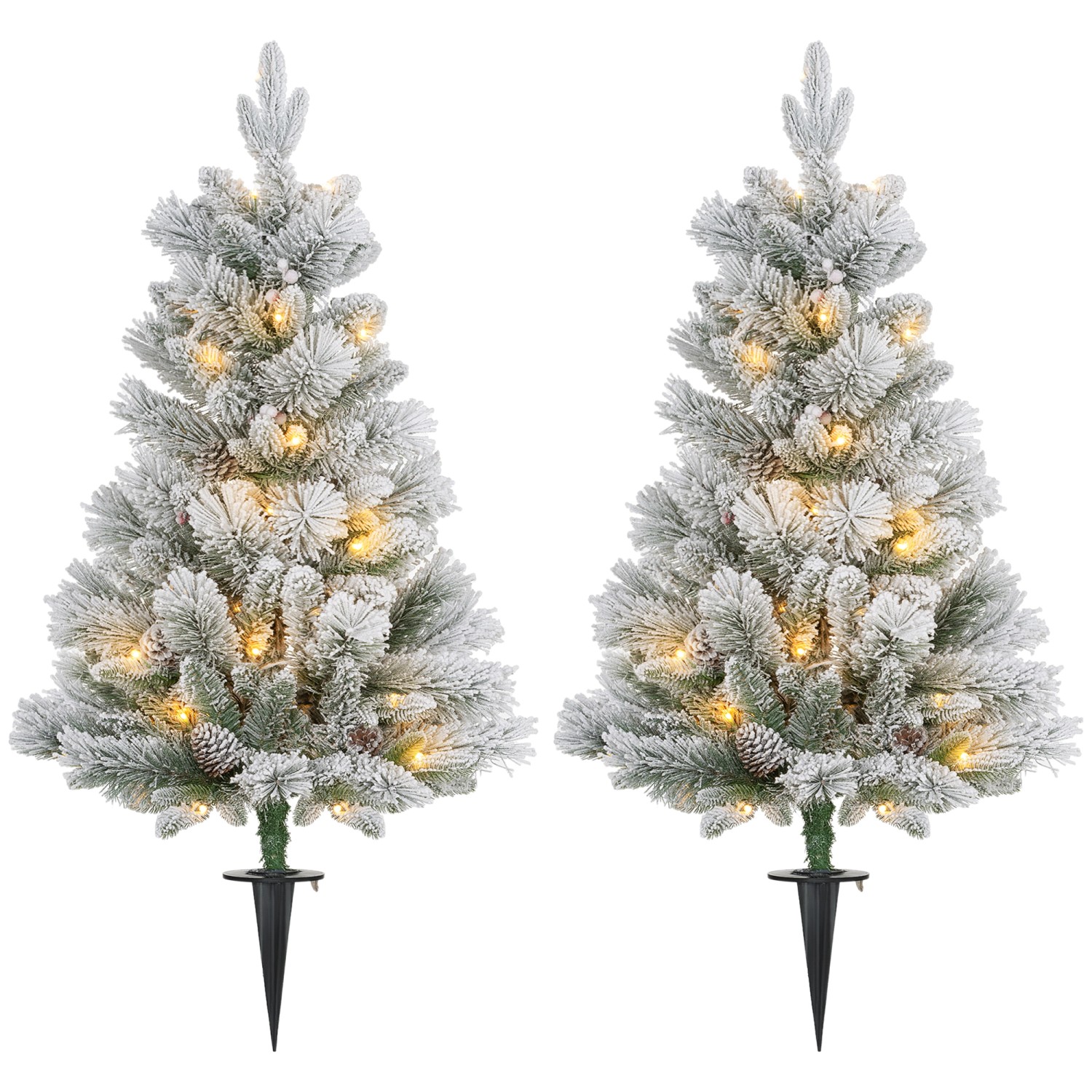 HOMCOM 90 cm 2er-Set Künstliche Weihnachtsbäume mit 100 LED-Lichten
