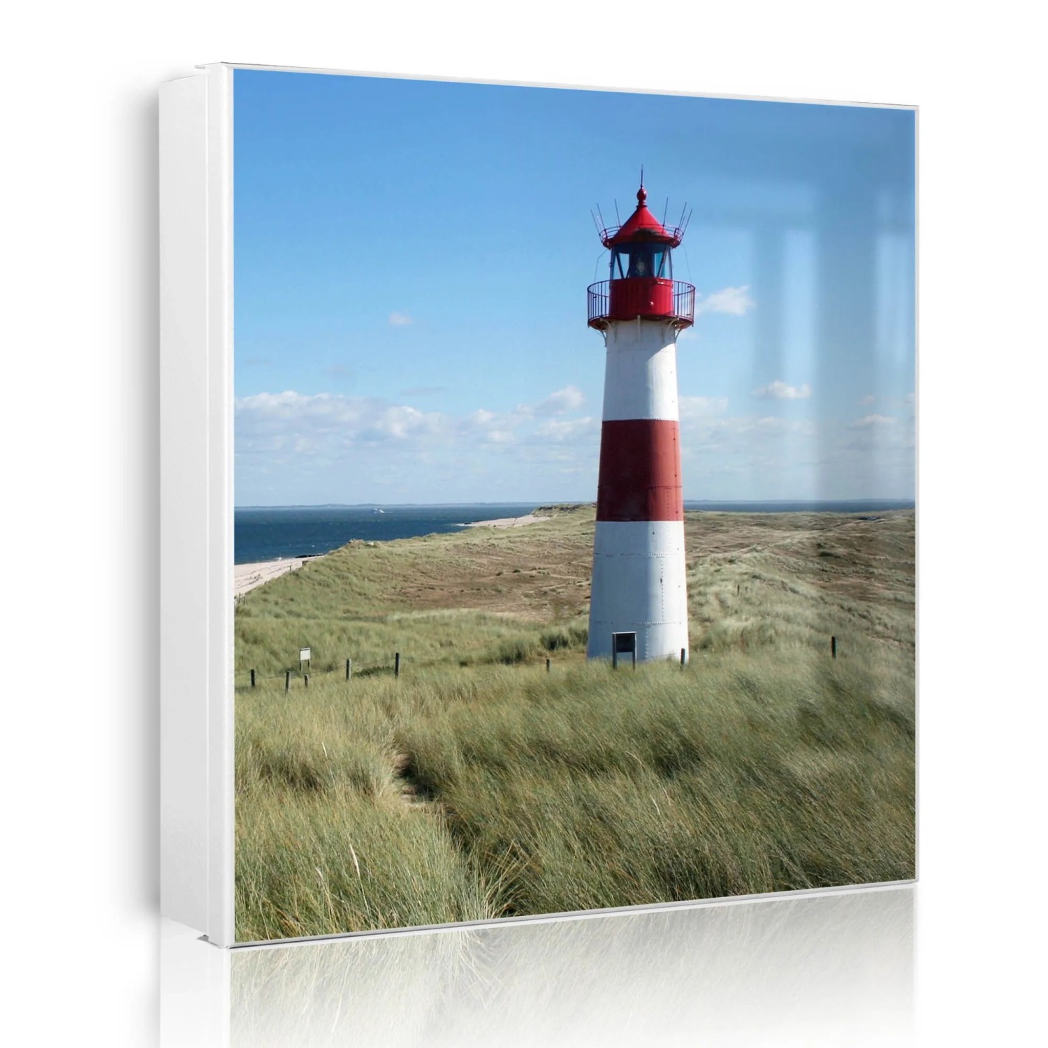 Banjado Großer Schlüsselkasten Metall 30x30cm Weiß Scharnier Rechts 50 Haken Beschreibbar Magnetisch Motiv Leuchtturm