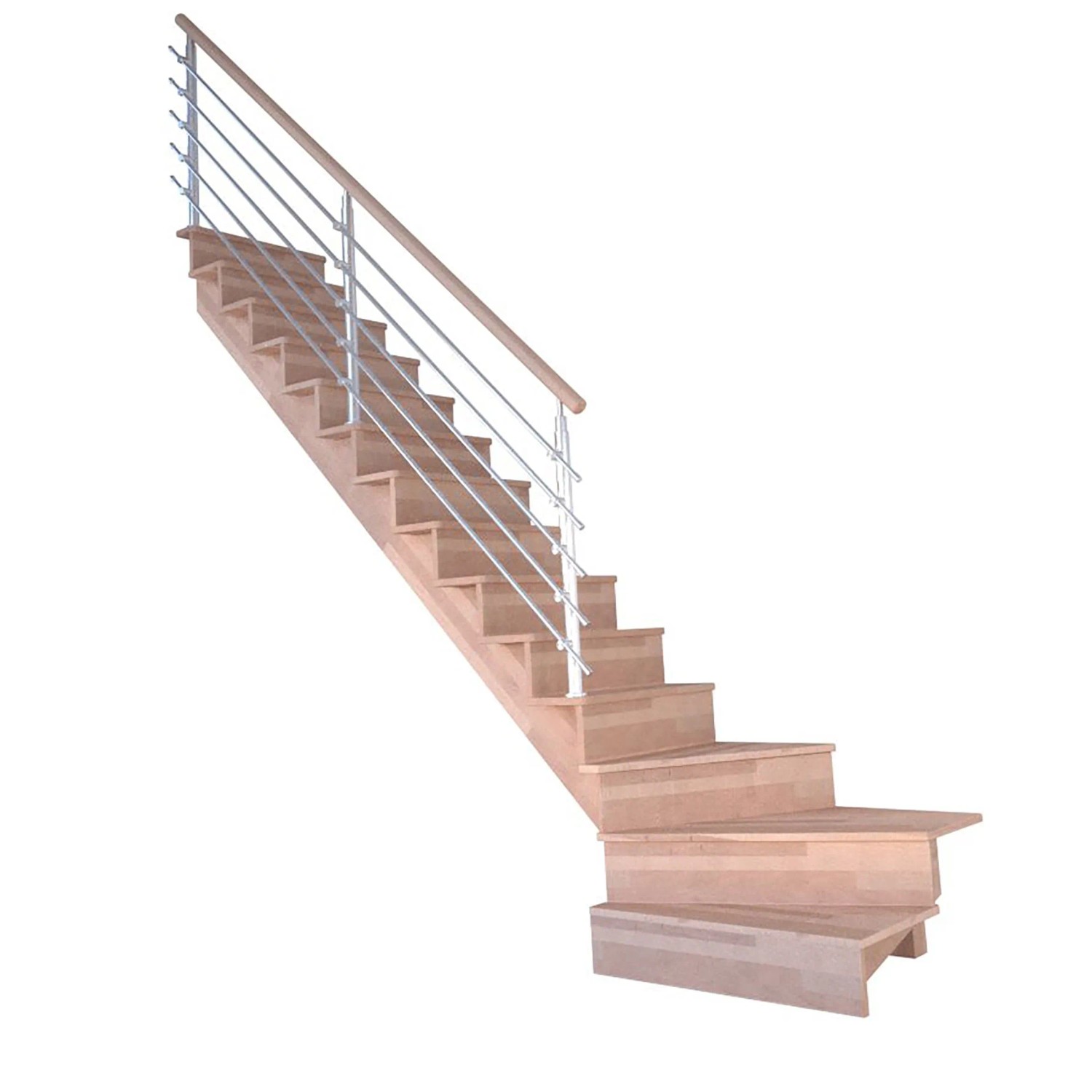 Treppe Lindos Buche Gewendelt L Setzstufen 80 cm Design-Geländer-Edelstahl günstig online kaufen
