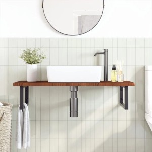 vidaXL Waschtischplatte aus Eiche mit Stahlhalterung, dunkelbraun, 100x50 cm.